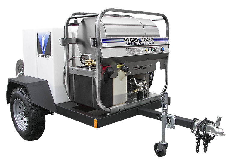 Hydro Tek mobile pressure washing trailer, self contained with tank and hose reels.